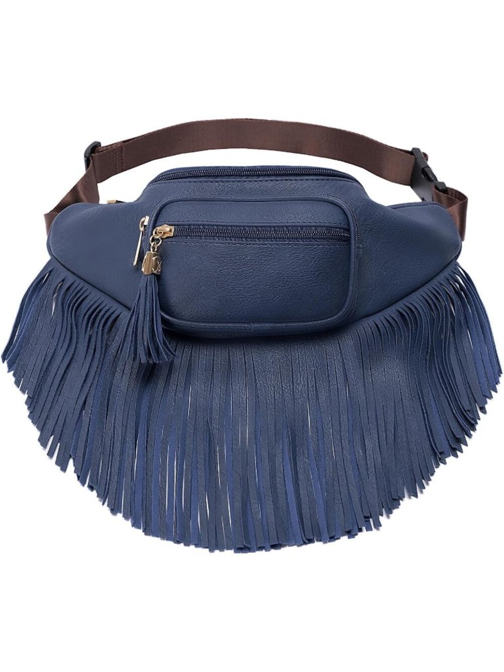 Women's Navy Fringe Waist With Multi Zipper Pockets Fanny Pack Travel Bags
